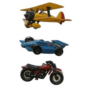 Vintage Homco Cast Metal Wall Decor Set Airplane Race Car Motorcycle USA Made
